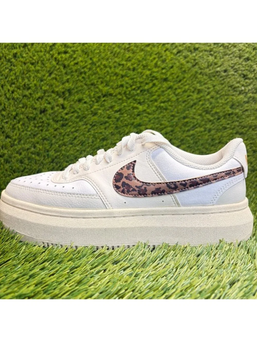 Nike Court Vision Alta Leopard Womens Size 9 White Athletic Shoes Sneakers